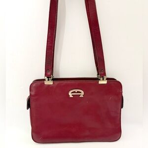 Vintage Etienne Aigner Leather Red Shoulder Bag Tote Preppy Equestrian